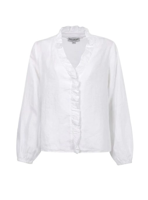Close to my heart Lynnie linen ruffle blouse - linbluse - white