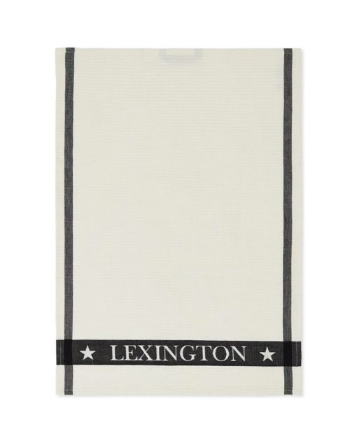 Lexington Cotton Waffle Kitchen Towel, white/dark grey