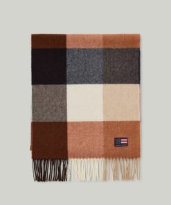Lexington Massachusetts recycled wool blend scarf - unisex skjerf - orange multi check