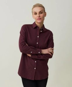 Lexington Isa Organic Cotton Light Flannel Shirt, Dark Red Melange