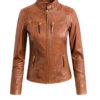 Biker jacket, dark cognac w. gold acc