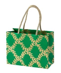 Caspari gavepose liten - Acanthus Trellis Small Gift Bag in Green