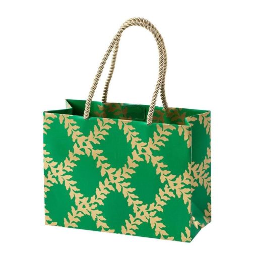 Caspari gavepose liten - Acanthus Trellis Small Gift Bag in Green