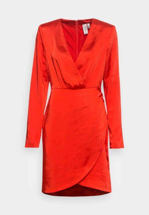 Yassannie ls drape dress, fiery red