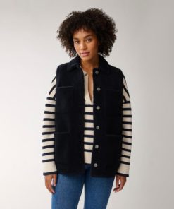 Lexington Nadia Wool Blend Sherpa Vest, dark blue