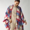 Palma Recycled Wool Blend Poncho, red multi check