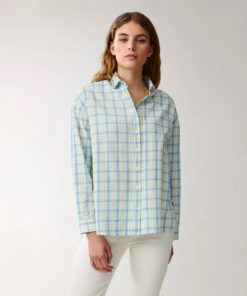 Lexington edith organic cotton seersucker shirt - skjorte - green/blue multi check