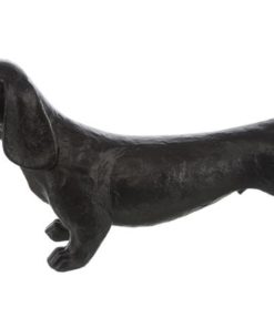 Hund lang sort polyresin, 38x18 cm