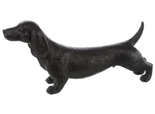 Hund lang sort polyresin, 38x18 cm