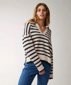 Lexington Peyton Full Milano Knitted Polo Sweater - genser - Blue/White stripe