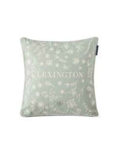 Logo Flower Embroidered Linen/Cotton Pillow Cover, green/white