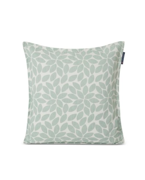 Printed Leaves Organic Cotton Pillow Cover, white/green