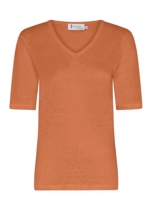 Linen TT v-neck t-shirt, caramel