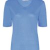 Linen TT v-neck t-shirt, lake blue