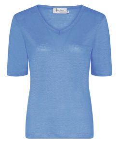 Linen TT v-neck t-shirt, lake blue