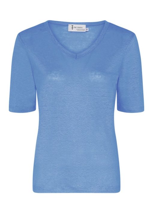 Linen TT v-neck t-shirt, lake blue