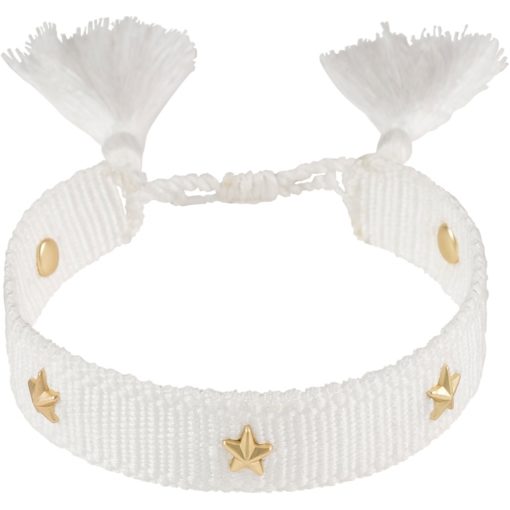 Woven friendship bracelet thin w/ star stud, white