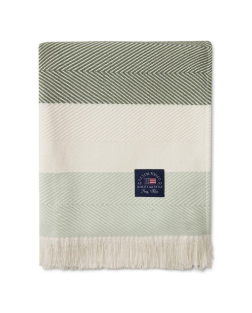 Lexington Herringbone Striped Recycled Cotton Throw, white/green/blue