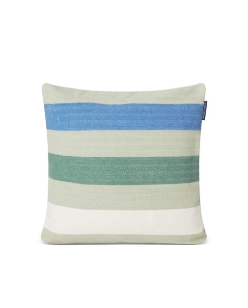 Lexington Block Striped Organic Cotton Pillow Cover - putetrekk - Green/Blue/White