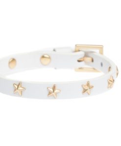 Leather star stud bracelet mini, white w/matte gold