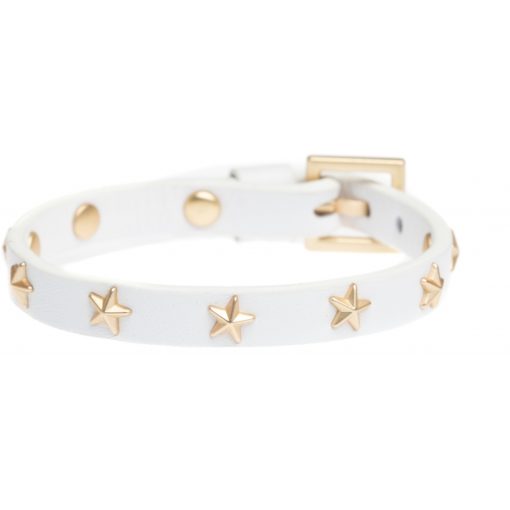 Leather star stud bracelet mini, white w/matte gold