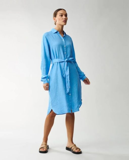 Lexington Isa Linen Shirt Dress - skjortekjole - blue