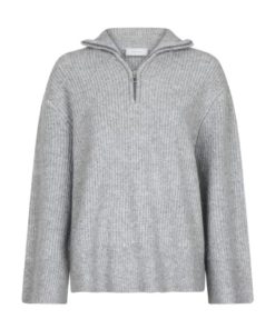 Nevena solid knit blouse, grey melange