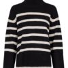 Fanning stripe knit blouse, black