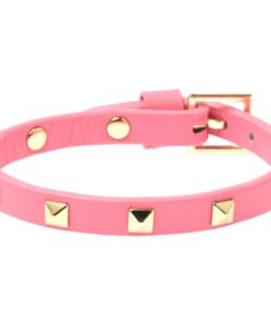 Leather stud bracelet mini, geranium pink