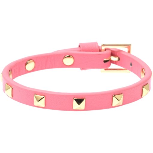 Leather stud bracelet mini, geranium pink