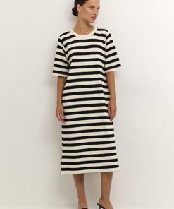 Kaisabella jersey dress, antique white / black striped