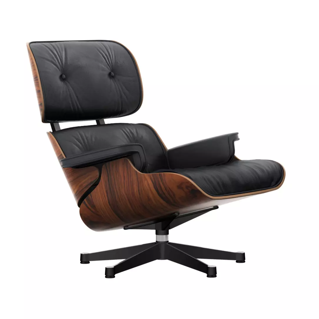 Eames Lounge Chair Palisander/Nero Premium Leather/Polished Sides black
