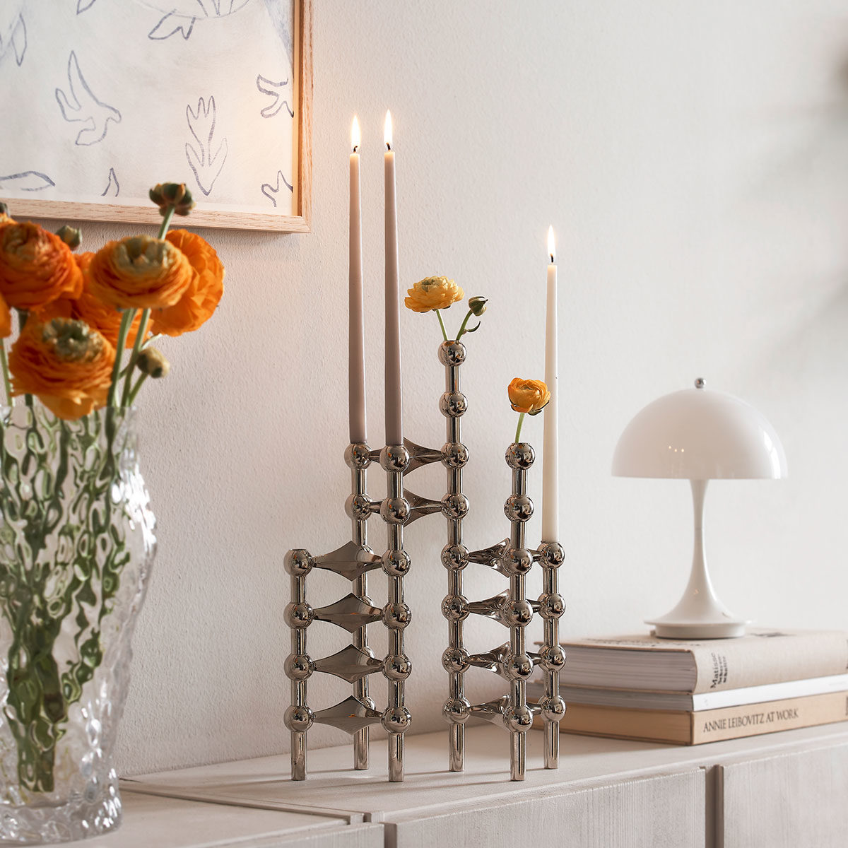 Stoff nagel lysestake i fargen krom