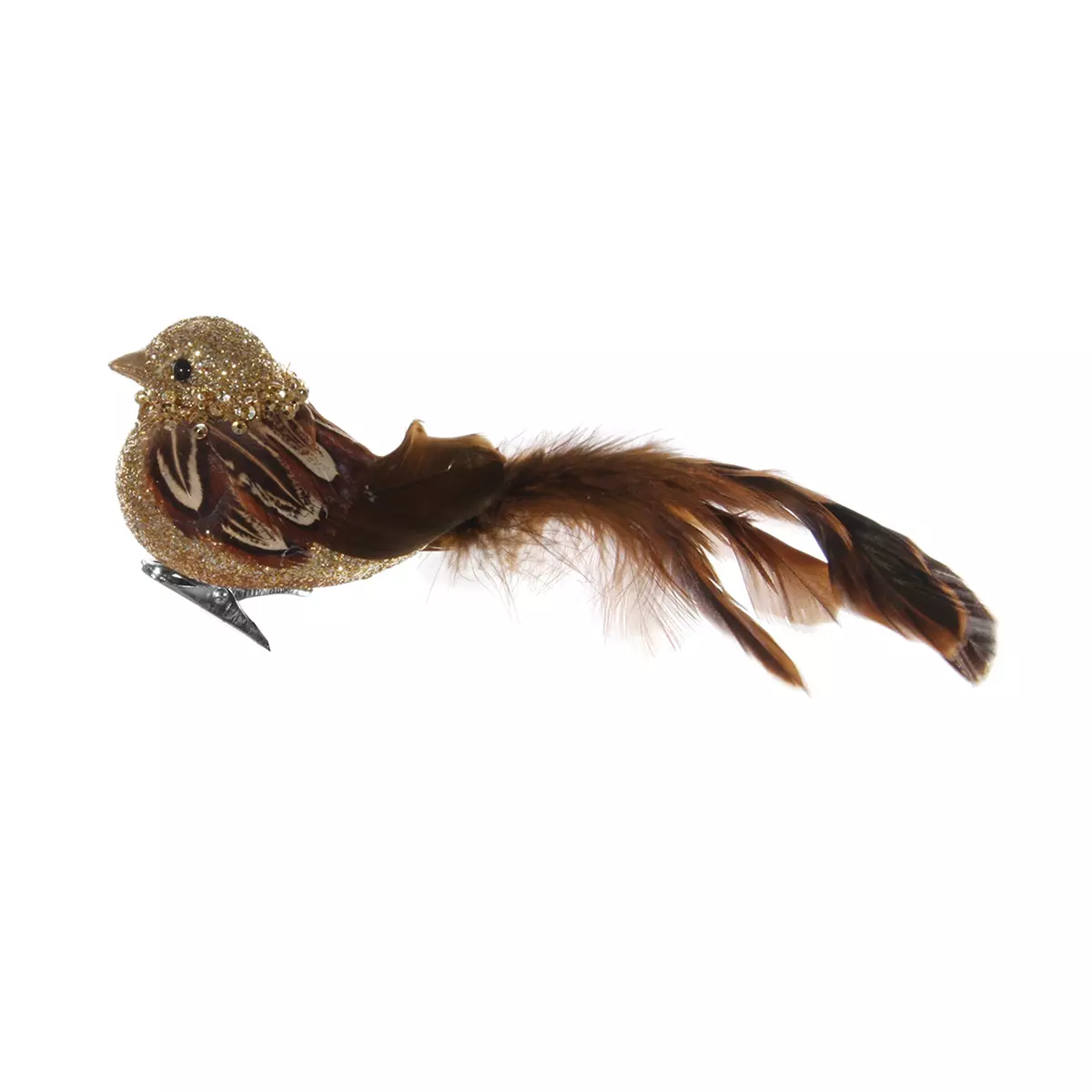 Julepynt Fugl Glitter Brun/Gull 17cm