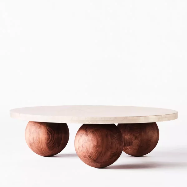 Sofabord Sphere Round Travertine Bianco Ø100