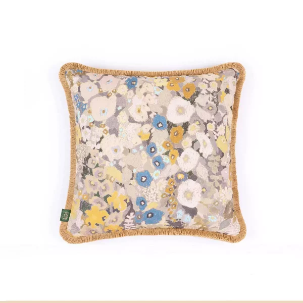 Pute 45x45 Hollyhocks Linen Fringed Flax