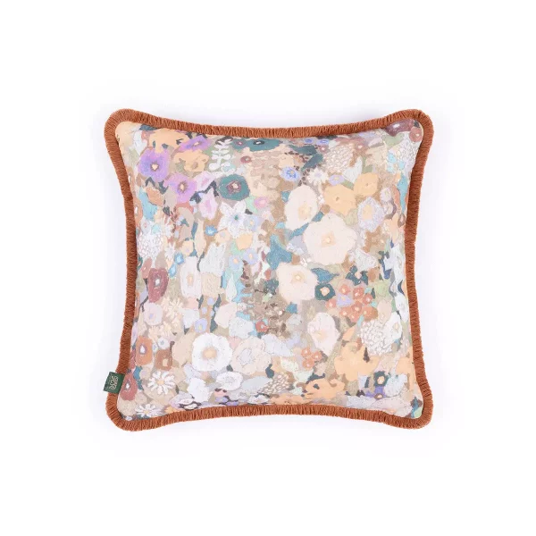 Pute 45x45 Hollyhocks Linen Fringed Prairie