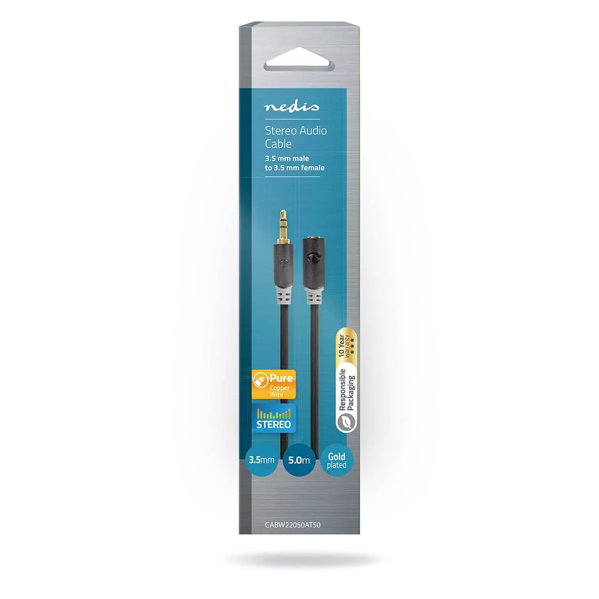 Nedis Stereo lydkabel 3.5 mm Han | 3.5 mm Hun | Gull belagt | 5.00 m |