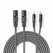 Nedis Balansert lydkabel 2x XLR 3-Pin Han | 2x RCA Han | Nikkel belagt | 1.50 m | Rund | PVC | Mørk