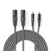 Nedis Balansert lydkabel 2x XLR 3-Pin Han | 2x RCA Han | Nikkel belagt | 3.00 m