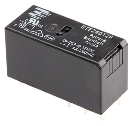 TE Connectivity, 12V dc Coil Non-Latching Relay DPDT, 8A Switching Current PCB Mount, 2 Pole