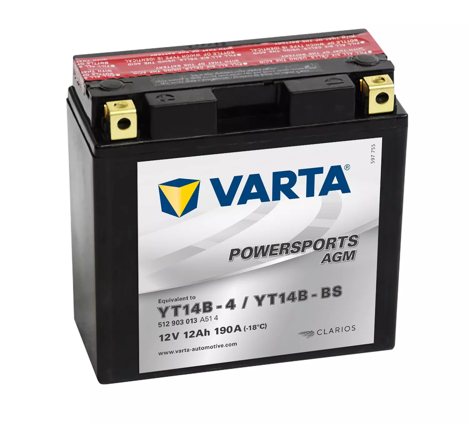 VARTA AGM MC Batteri 12V 12AH 190CCA 152x70x150mm +venstre YT14B-BS