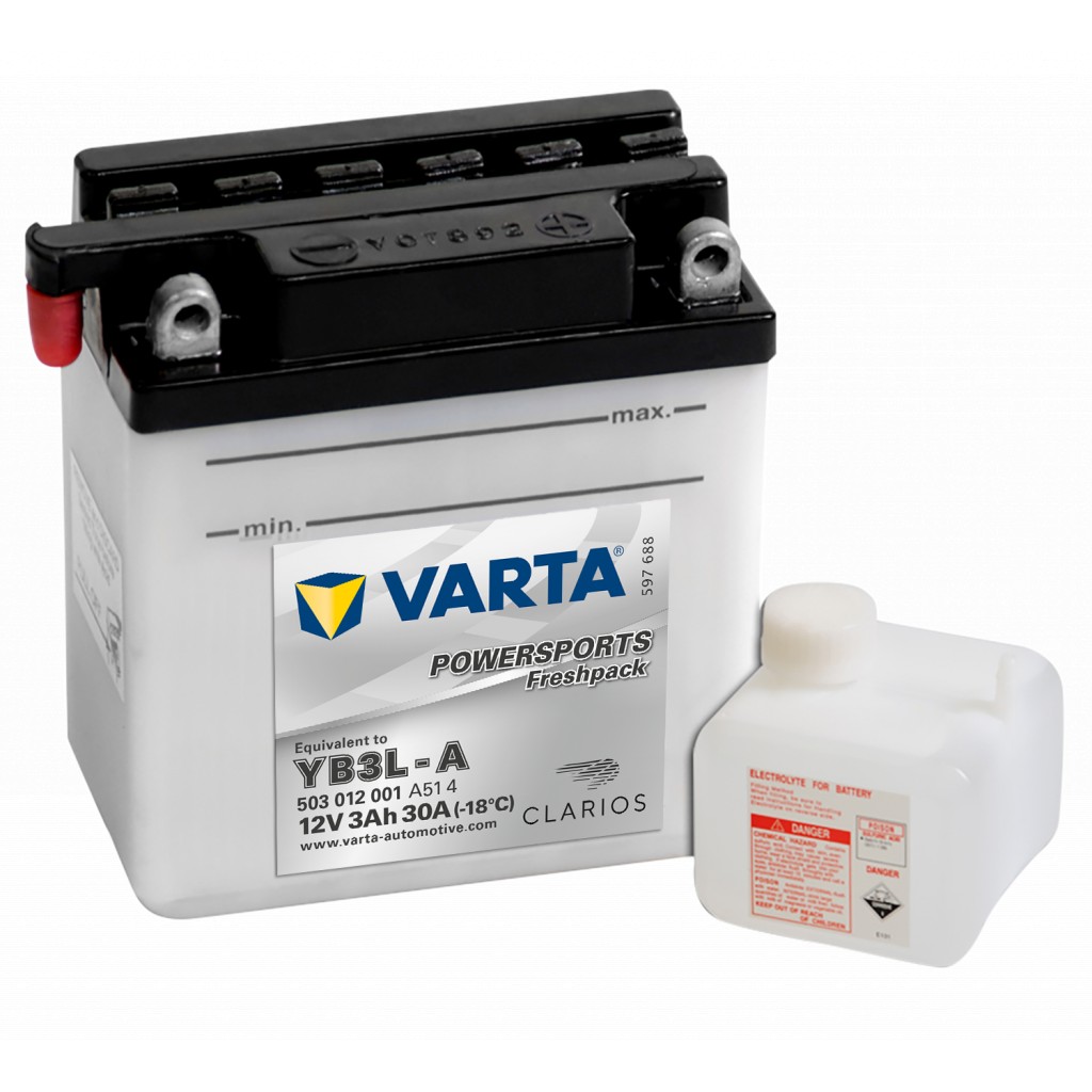 VARTA MC Batteri 12V 3AH 30CCA 100x58x112mm +høyre YB3L-A