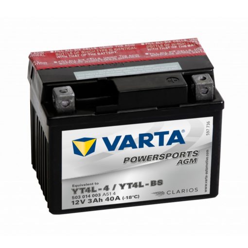 VARTA AGM MC Batteri 12V 3AH 40CCA 114x71x86mm +høyre YTX4L-BS