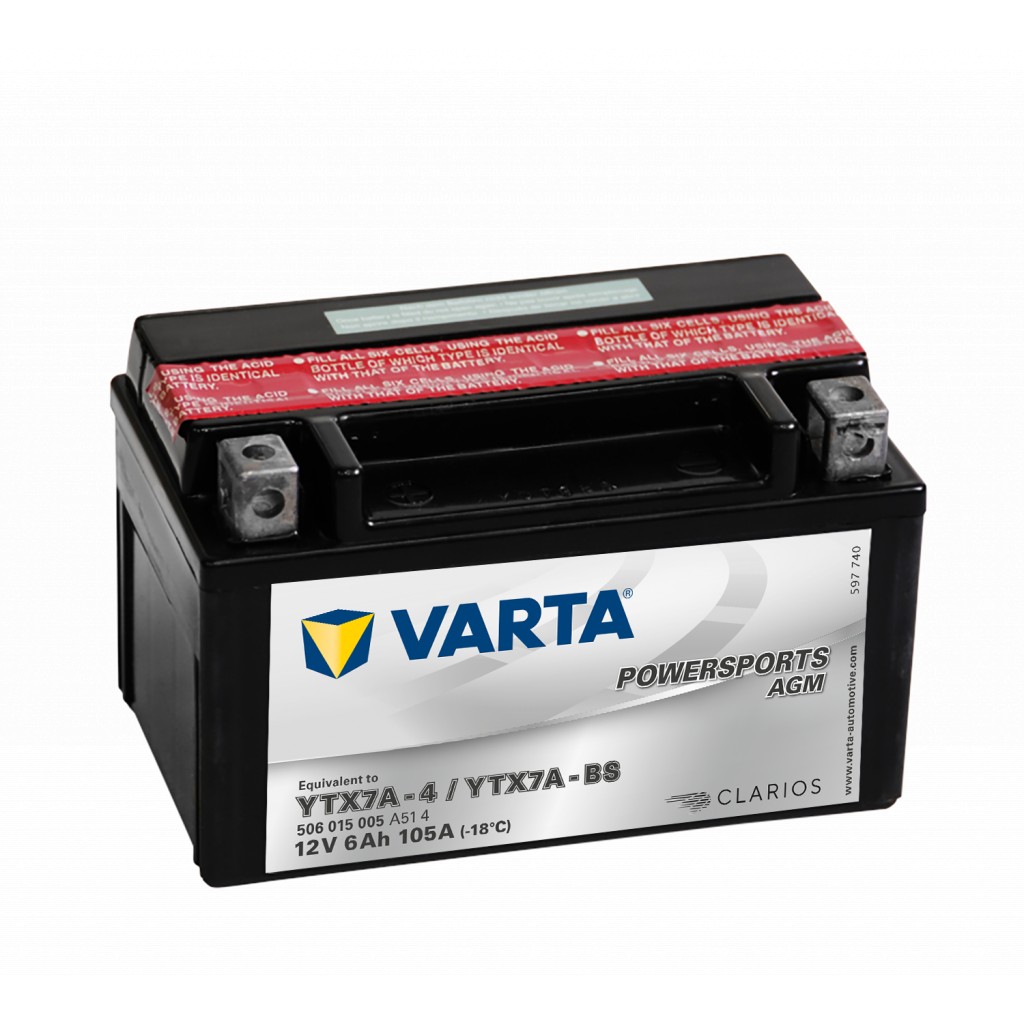 VARTA AGM MC Batteri 12V 6AH 105CCA 151x88x94mm +venstre YTX7A-BS