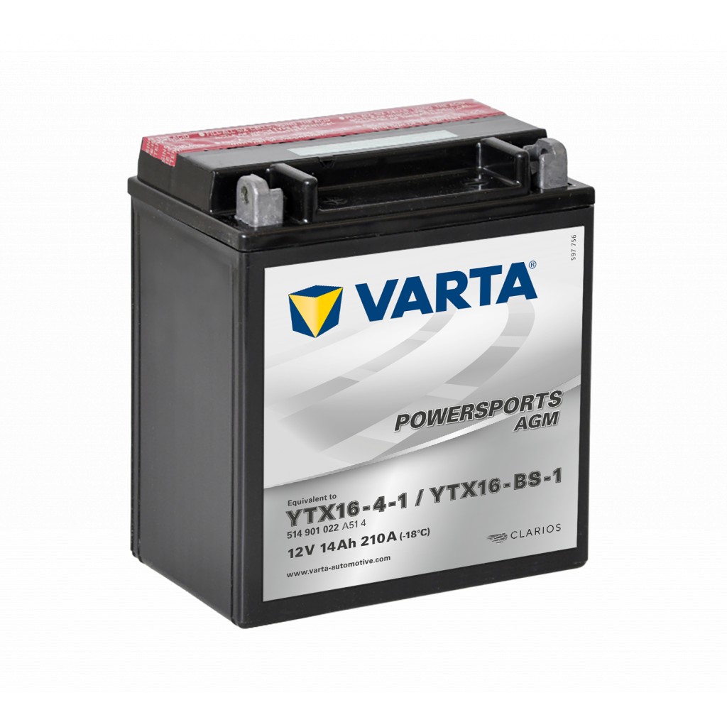 VARTA AGM MC Batteri 12V 14AH 210CCA 150x87x161mm +venstre YTX16-BS-1
