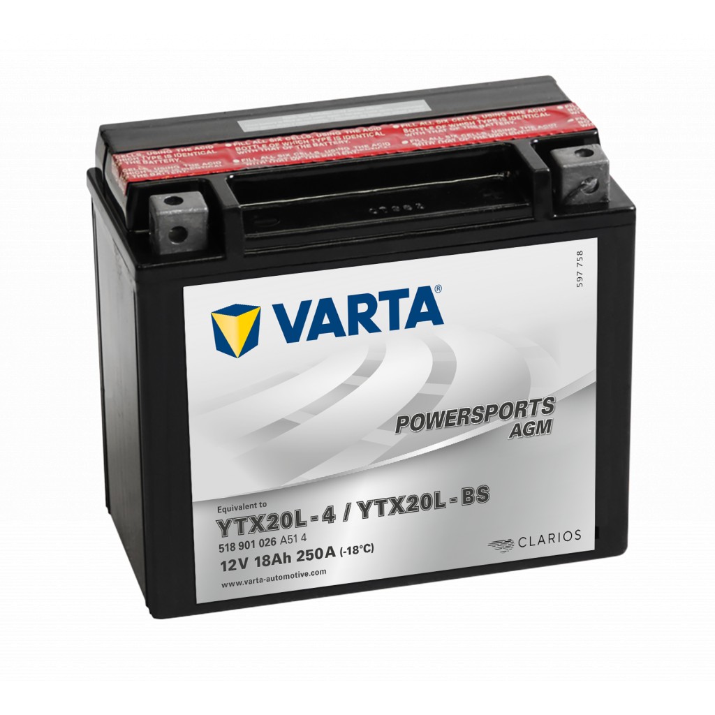 VARTA AGM MC Batteri 12V 18AH 250CCA 177x88x156mm +høyre YTX20L-BS