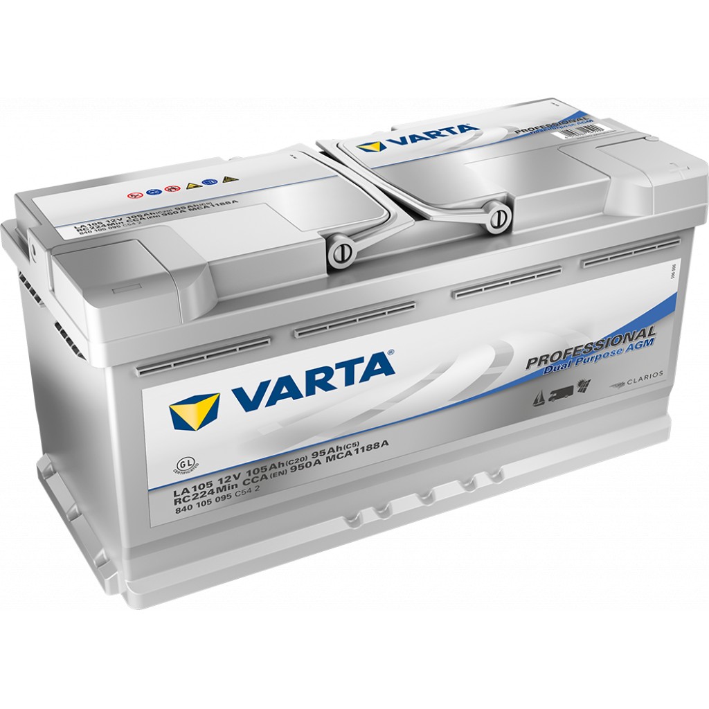 VARTA Professional Dual AGM Batteri 12V 105AH 950CCA 394x175x190/190mm +høyre LA105