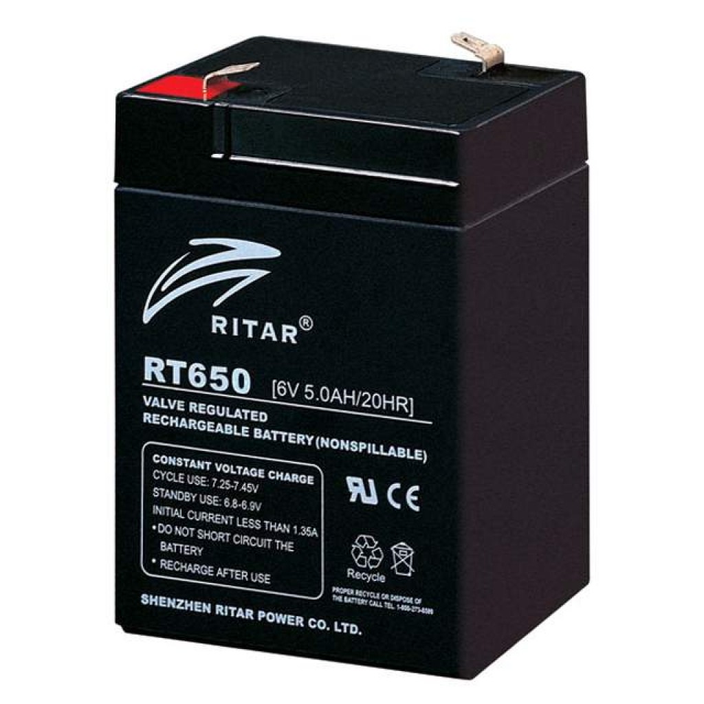 RITAR AGM Batteri 6V 5AH 70x47x101mm F1