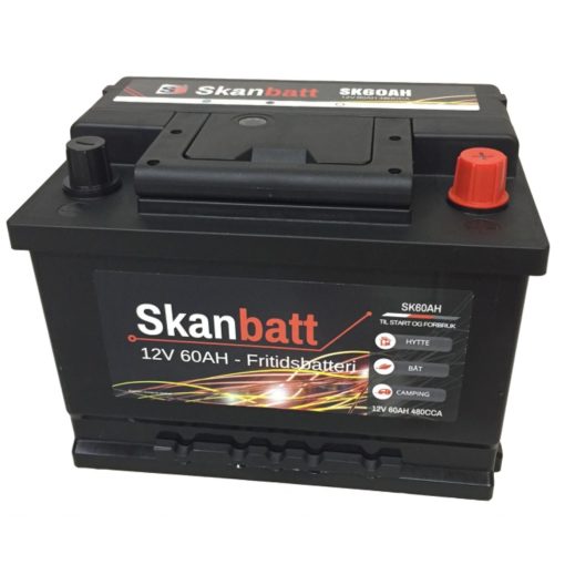 SKANBATT Fritidsbatteri 12V 60AH 480CCA 242x175x190/190mm +høyre